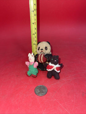 Vintage Miniature Crochet BEAR Panda Bunny Dollhouse 1970s