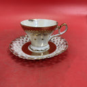 LM Royal Halsey Tea Cup & Saucer Very Fine Reticulated Gold Trim Vintage