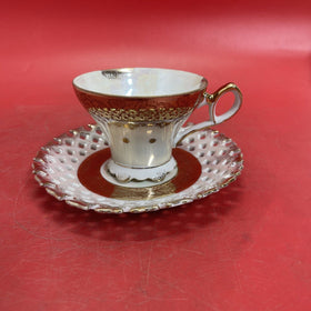 LM Royal Halsey Tea Cup & Saucer Very Fine Reticulated Gold Trim Vintage
