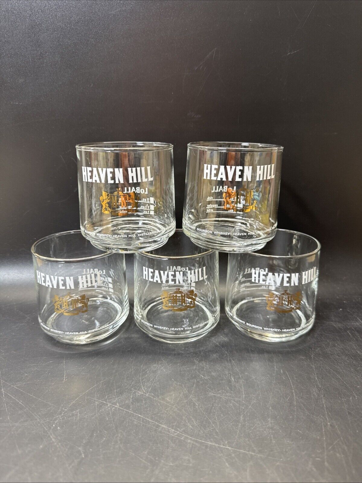 Heaven Hill Gold Trimmed Bourbon Whiskey HiBall Glasses/ Set Of 5