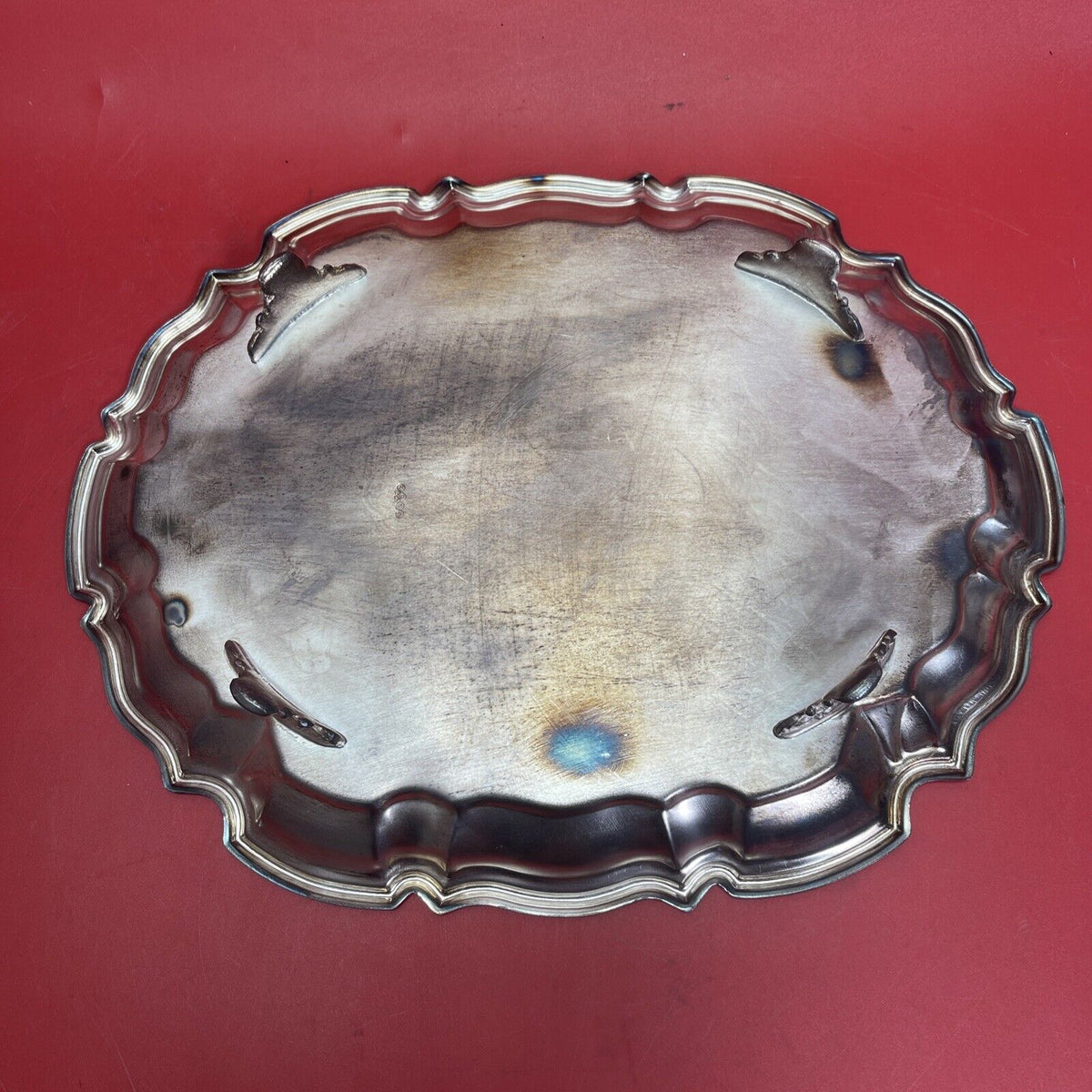 Antique Oval Pair Silverplate Tray Footed