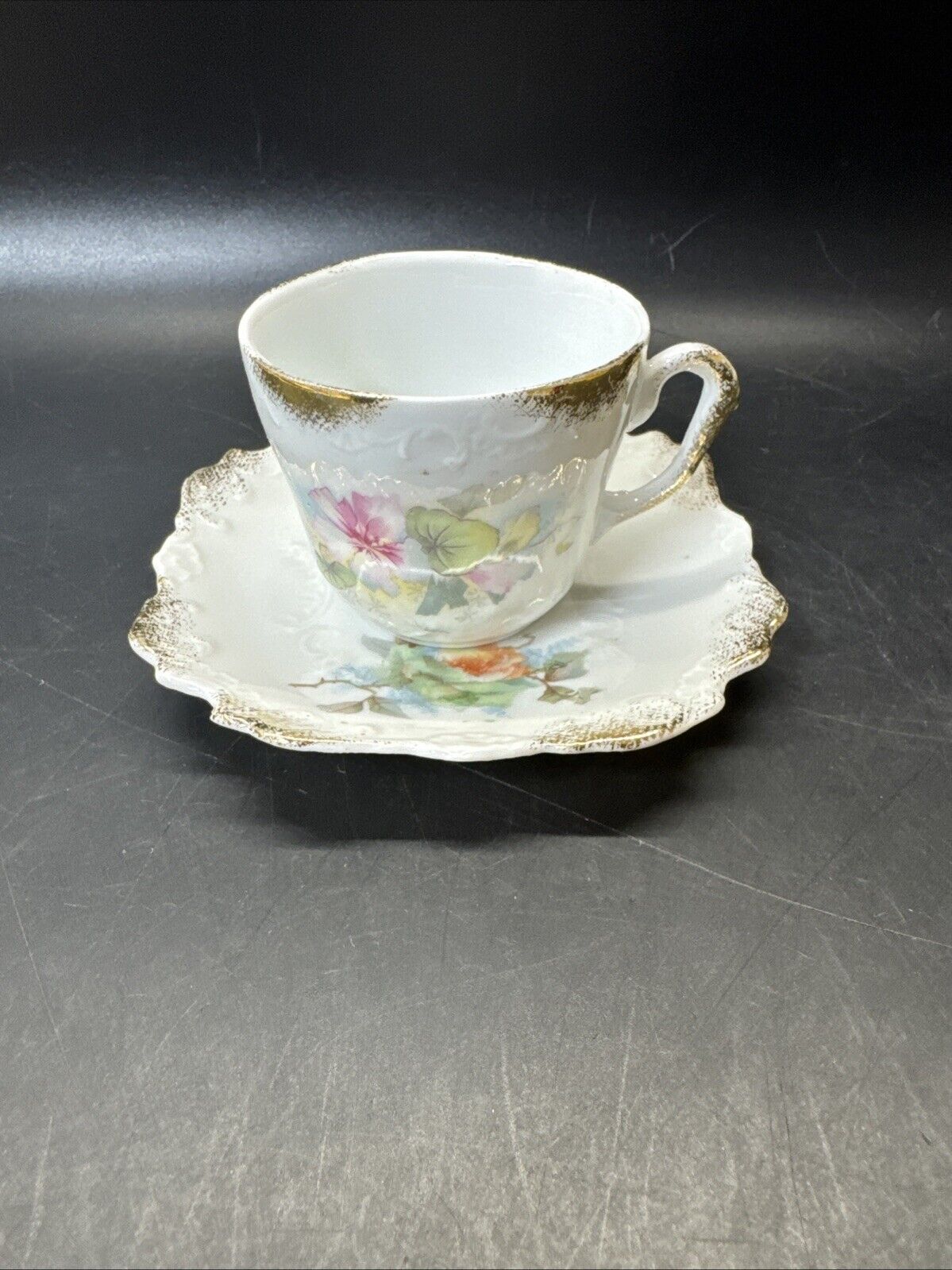 Vintage Silesien Germany Porcelain Mini Cup Saucer Floral