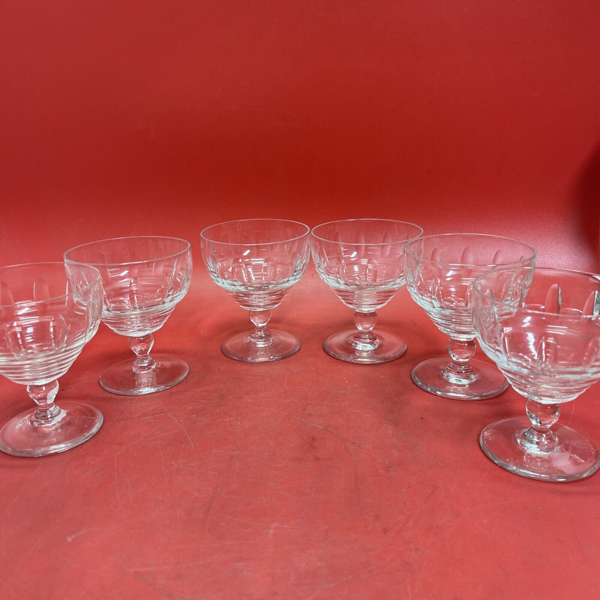 Set Of 6 Bubble Stemmed Crystal Cocktail Glasses