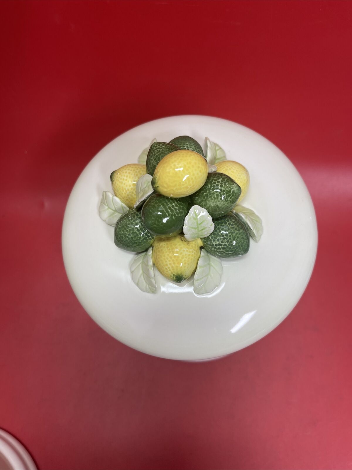 Vintage Japanese Capodimonte Cookie Jar with Lemon on Lid, Set of 4