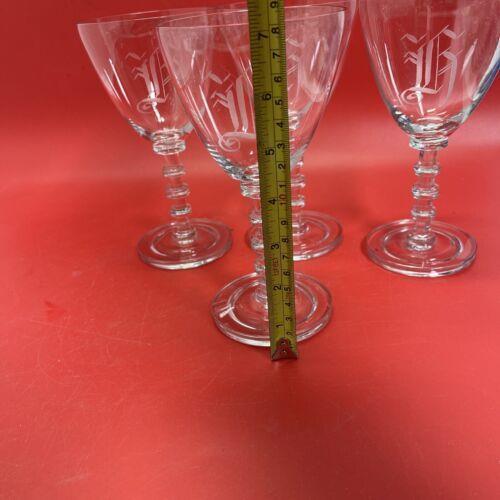 Vintage Etched Clear Glass Footed Tumblers Stemware Set 4