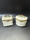 Vintage Trinket Box Poinsettia & Holly  Collectors/ Lot Of 2