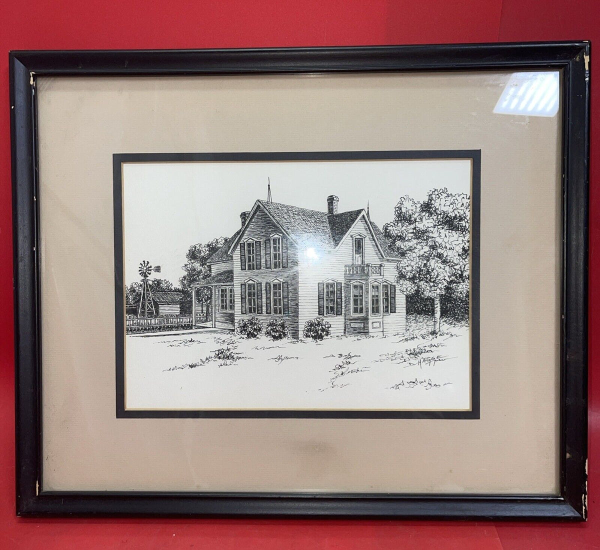 Original Pen & Ink Sketch Framed 8" x 11” signed D. Hagge