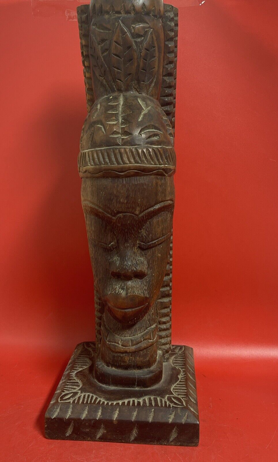 Vintage Hand Carved Wood African Sculpture Tribal Woman Head Bust 21”