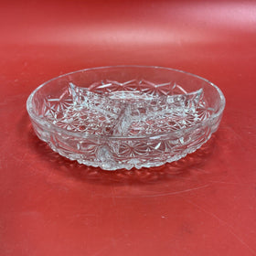 Clear Cut Glass 3 Part Round Condiment Relish/Candy Dish