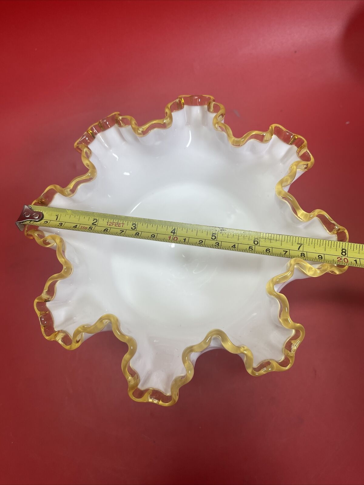 Fenton compote bowl on pedestal with ruffled gold edge