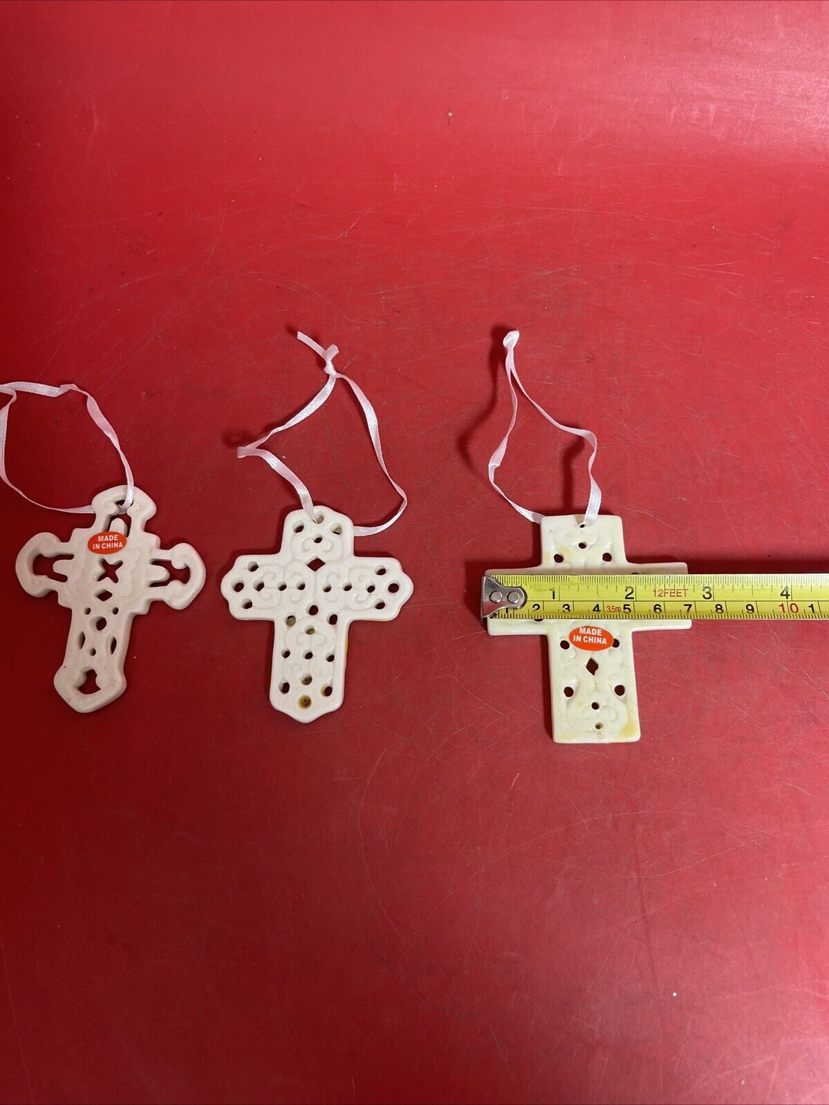 Vintage  Porcelain Cross Christmas Ornament Lot 12
