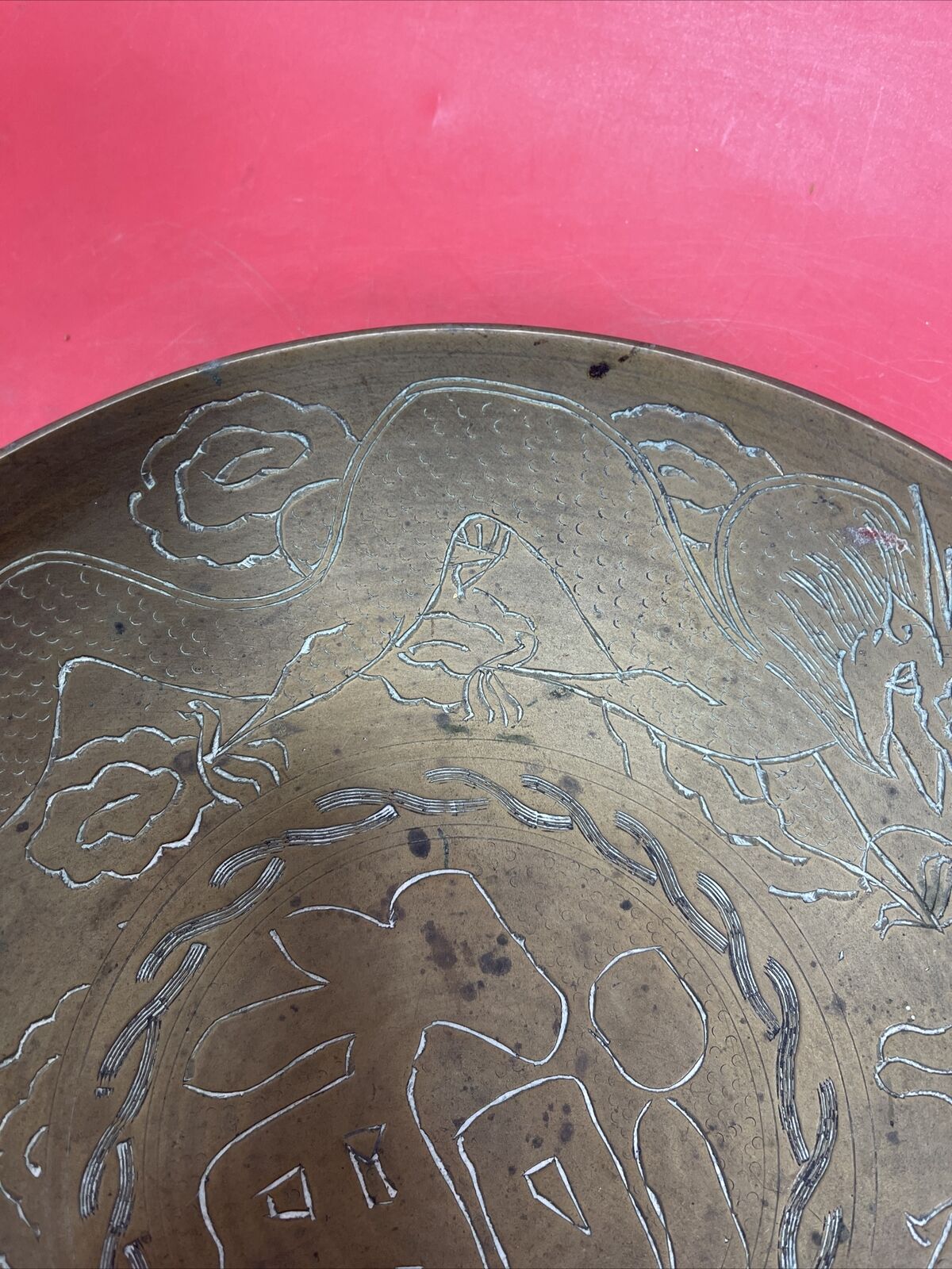 Antique brass dragon carved bowl Chinese Solid Brass 10” Bowl