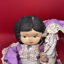 Vintage Fabric Cloth Small 12" Doll Toy Hand Painted Lace Dress Purple