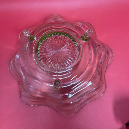 Vintage Green Glass Double Handle Plate & Candy Vase Green