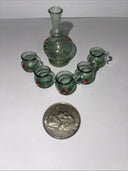 Antique Miniature Dollhouse Glass Bowl Lot 3 & US ZONE  Decanter & 5 Cups