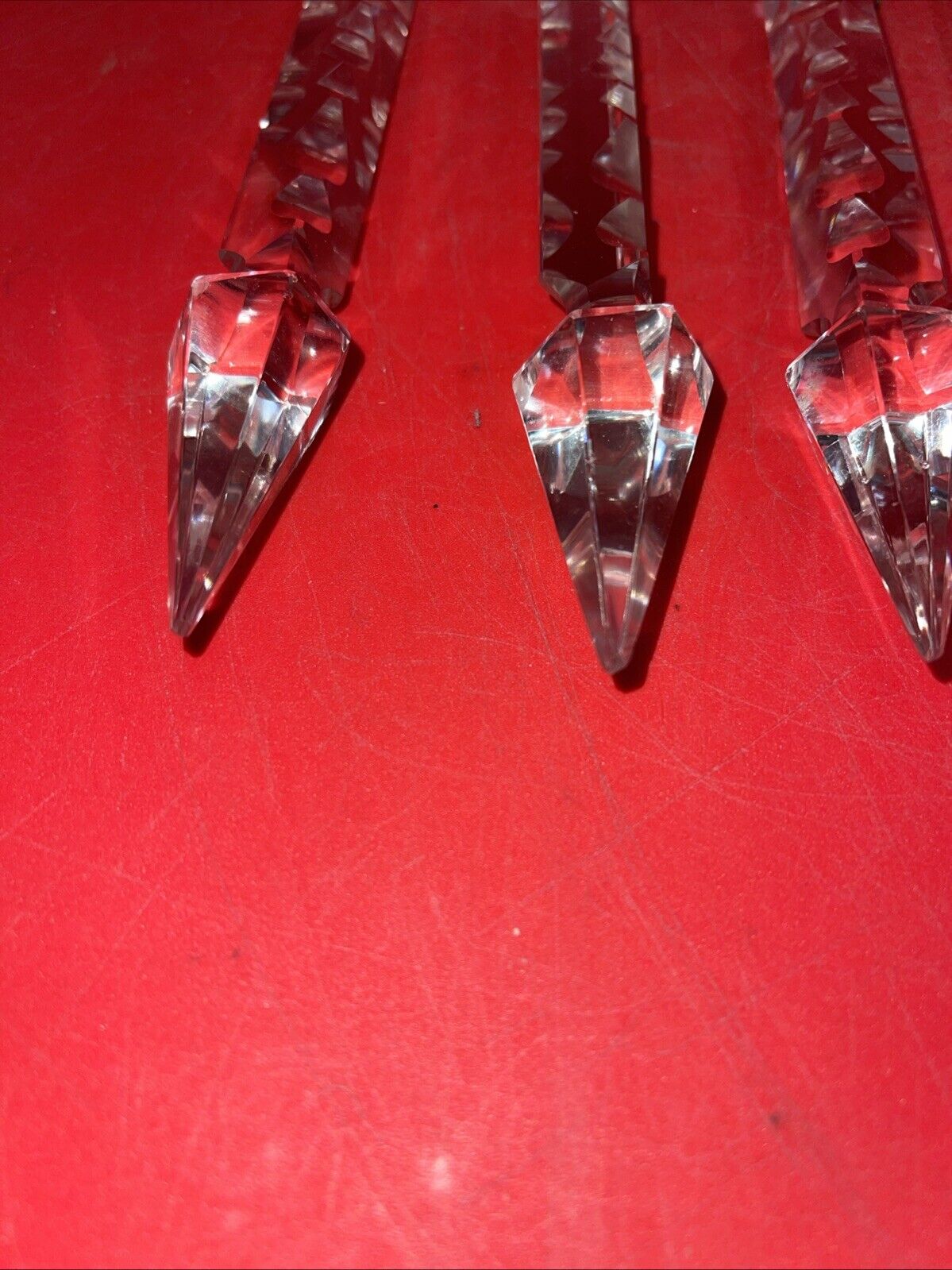 6 Vintage Clear Crystal Glass  Cut Spear Prisms  Lamp Parts -6”-Damage #8