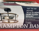 NEW Hampton Bay Richland 2-Light Grey Wood Semi Flush Mount Clear Seedy Glass