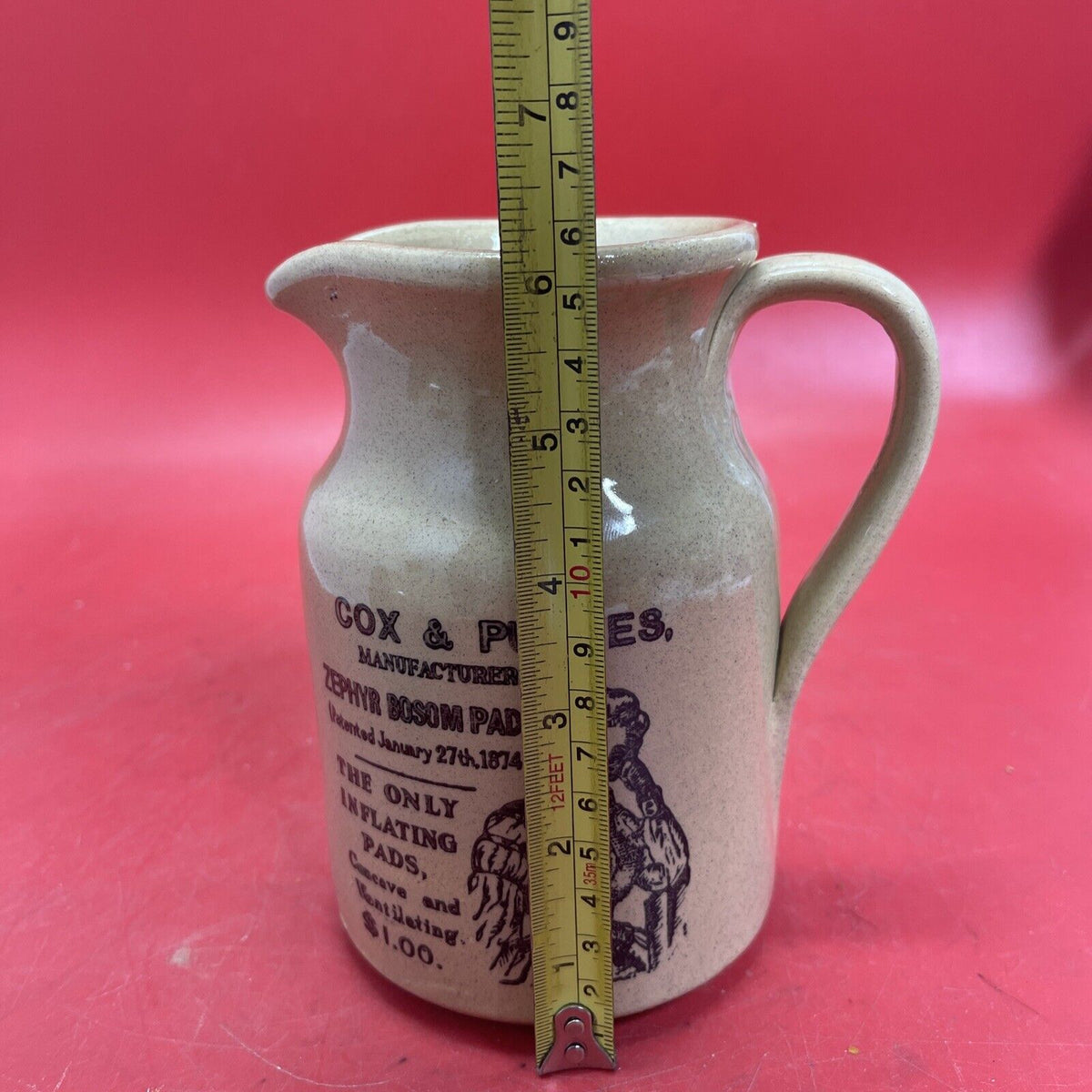 English Stoneware Pitcher, Advertising Stoneware Cox and Purves England VGC