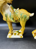 Vintage Drip Style Glaze Ceramic War Horse Figurines/lot 3