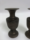 Vintage Pair of Indian Painted and Etched Brass Vases