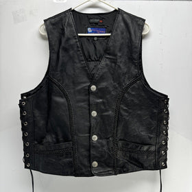 Vance Leather Vest Black Size 44 With Patches On Back Harley Davidson