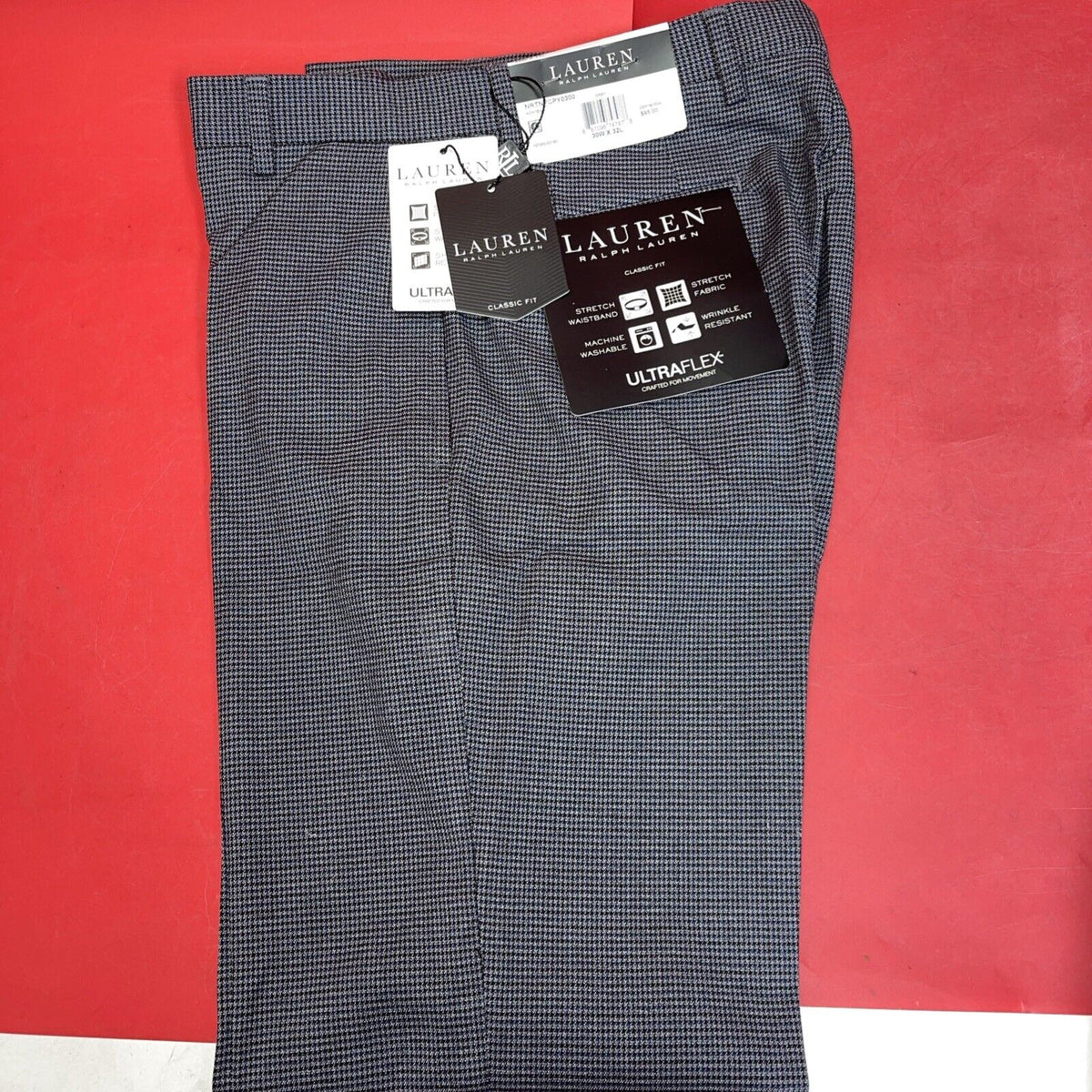 Ralph Lauren Mens Classic-Fit Ultraflex Pants Gray Grid 30Wx32L