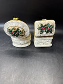 Vintage Trinket Box Poinsettia & Holly  Collectors/ Lot Of 2