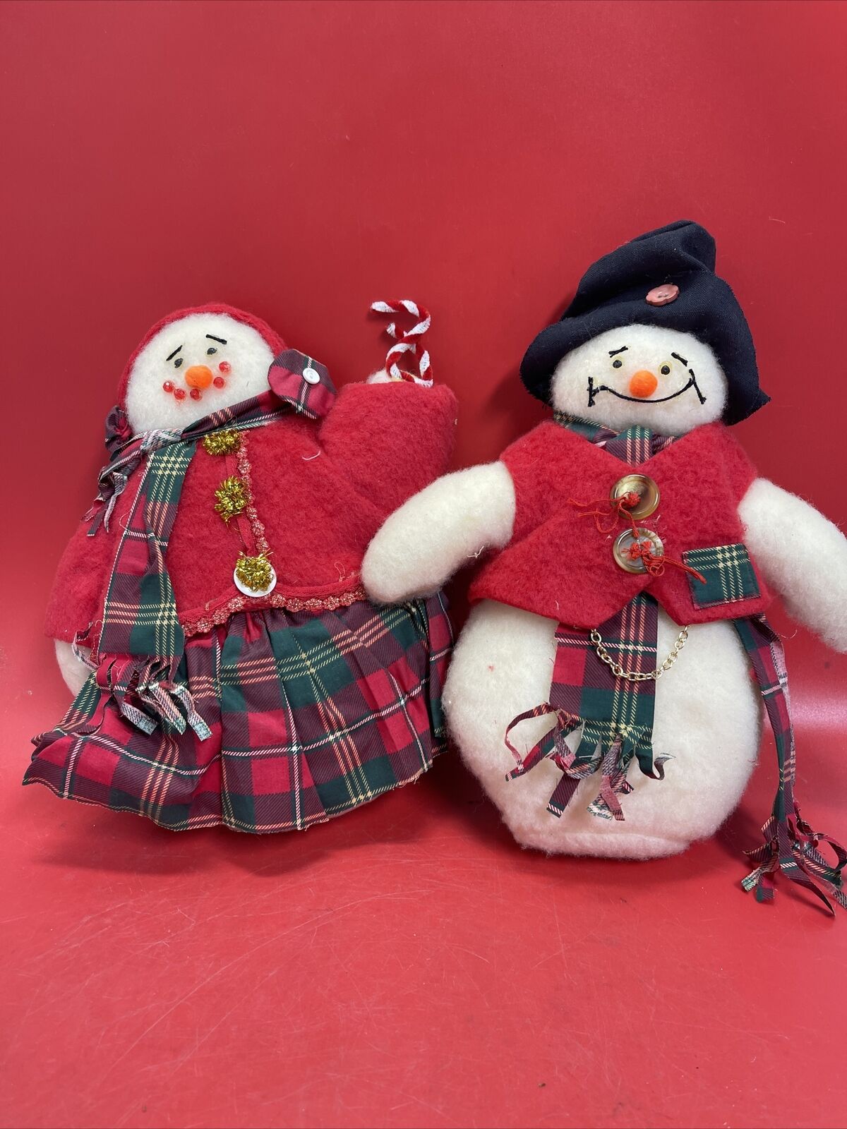 Vintage Festive pair of plush snowmen