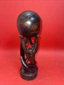 Vintage Wood Carved African Circle of Friends Globe World Sculpture 11.5”