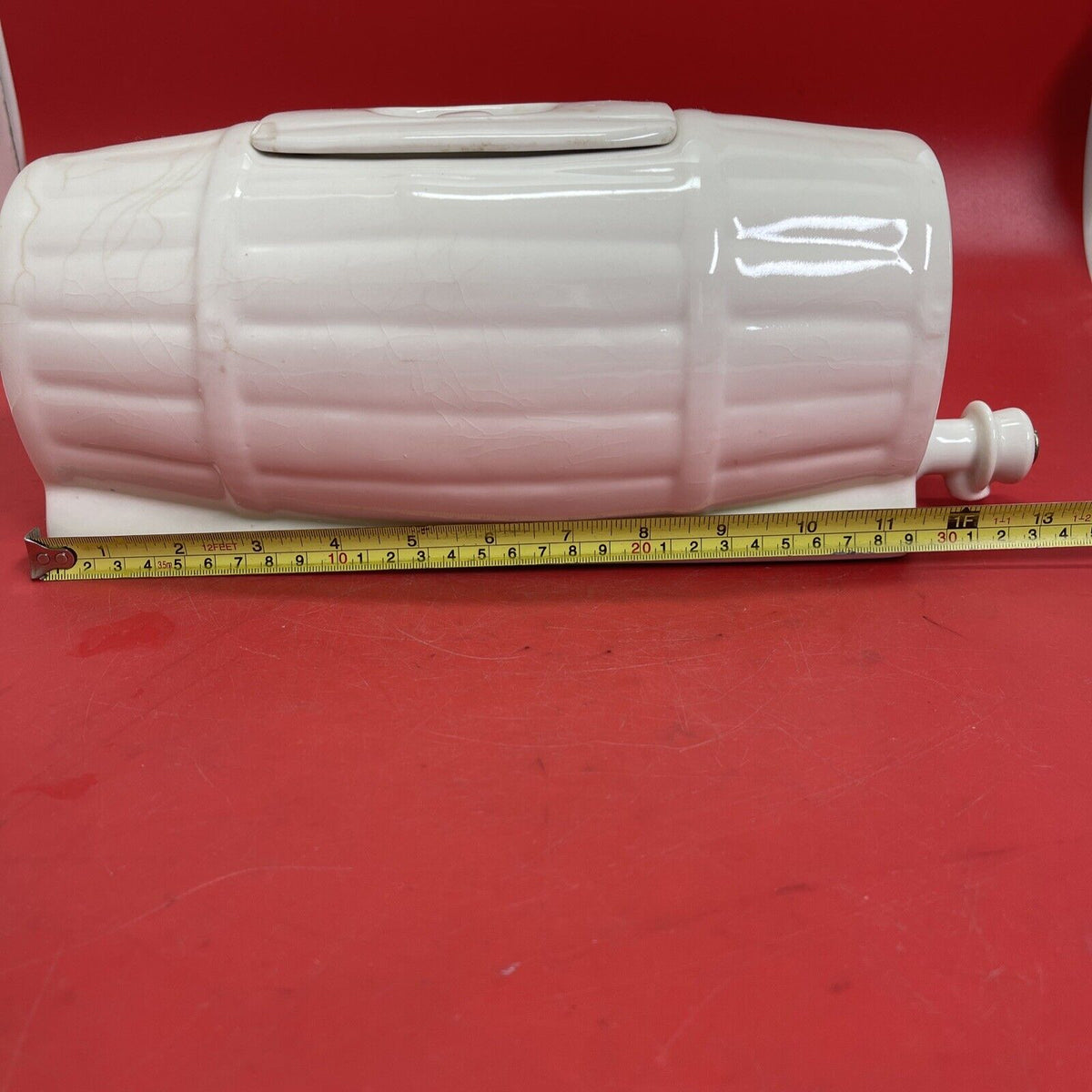 COLDSPOT 1930's Refrigerator Dish Barrel Keg Dispenser WHITE LID 12” Long