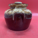 Vintage Brown Drip Pottery Bean Pot / Crock Jar with Lid 
