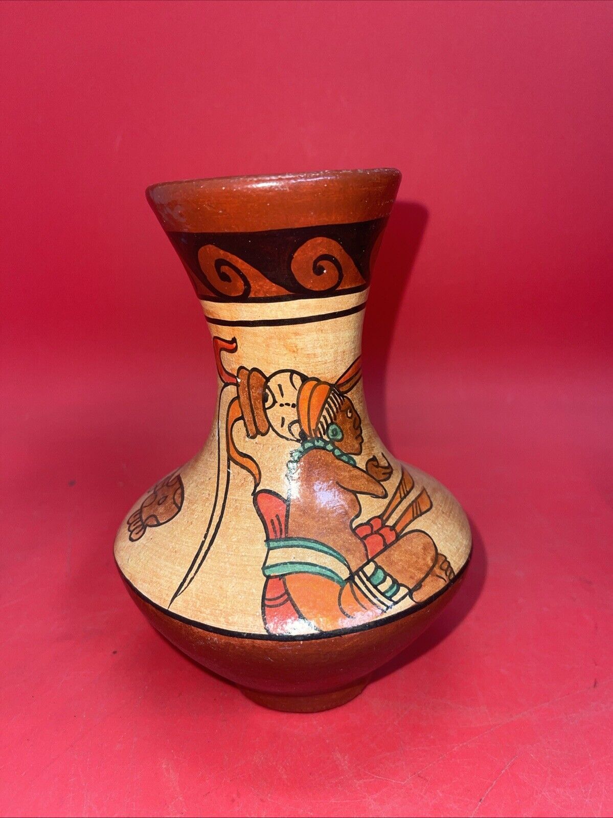 Vintage Hand Painted Aztec Mayan Tribal Art Vases Lot 3