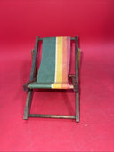 Vintage Doll Beach Chair Adjustable Folding Wood Striped Fabric Stain