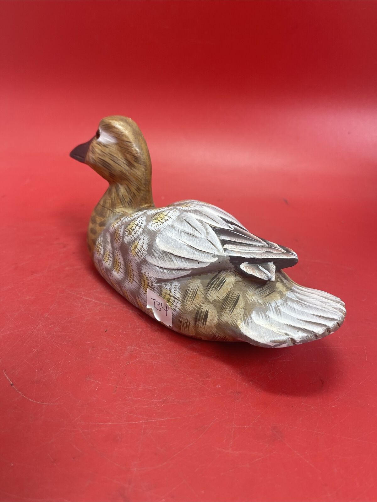 Handmade Carved Painted Wood Duck Figurine
