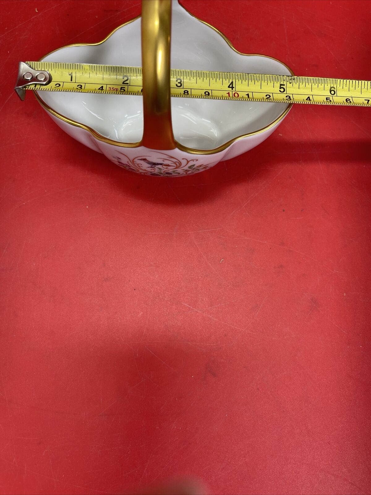 Vintage Limoges Castel France Porcelain Handled Basket Floral Birds Gilt 