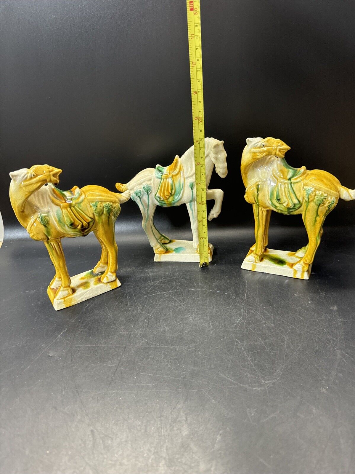 Vintage Drip Style Glaze Ceramic War Horse Figurines/lot 3