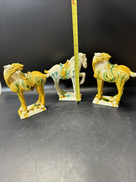 Vintage Drip Style Glaze Ceramic War Horse Figurines/lot 3
