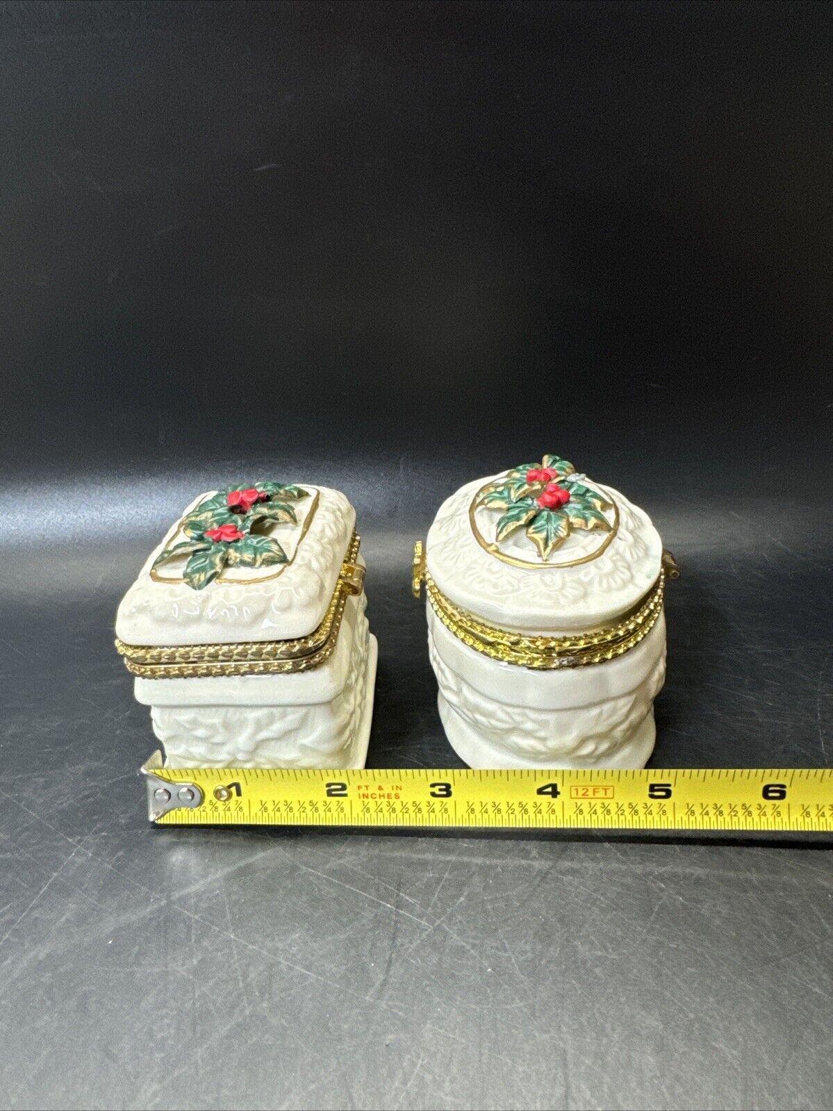 Vintage Trinket Box Poinsettia & Holly  Collectors/ Lot Of 2