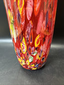 Murano Vase Made In Italy Red Millefiori Hand Blown Glass Heavy Vase 11" Tall