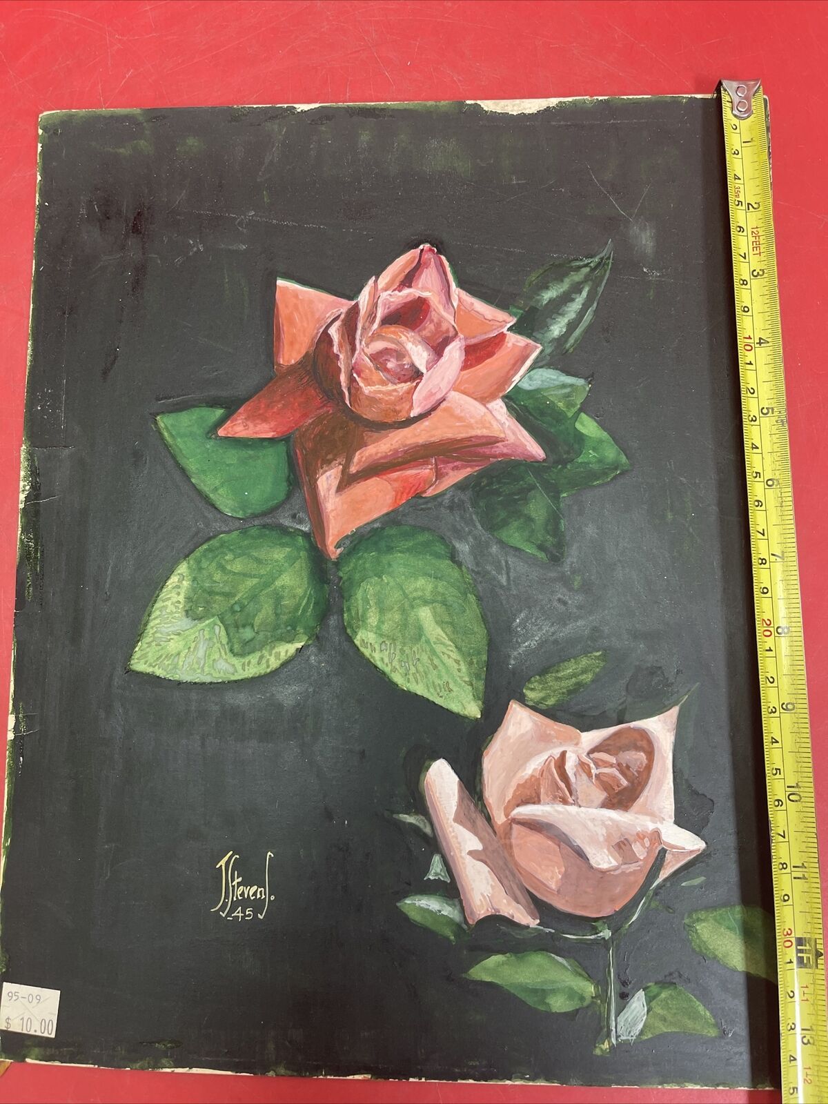 Vintage Art Print J.Stevens.1945 ,,Roses’’-on cardboard