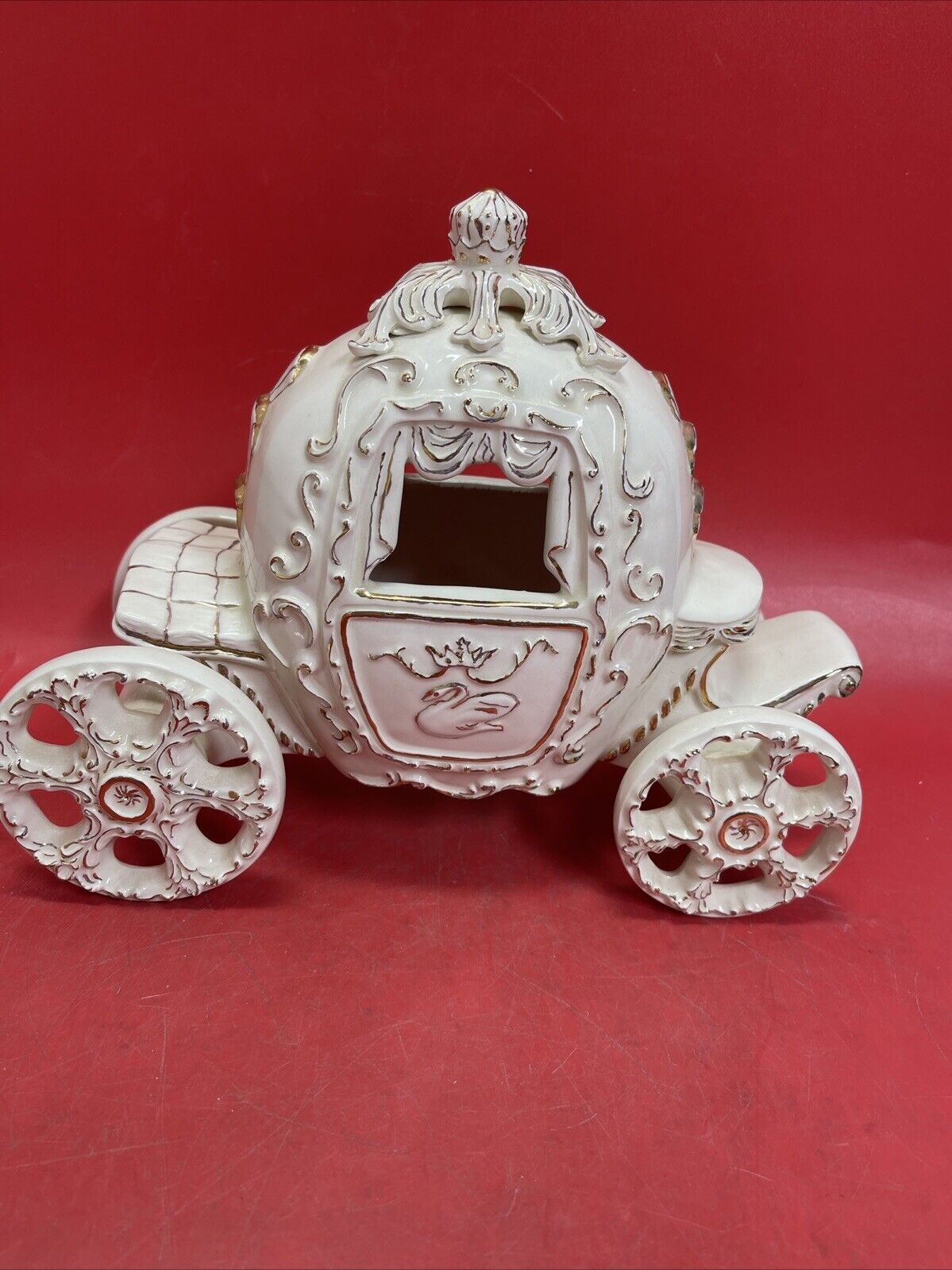 Beautiful porcelain carriage with horses, Cinderella and Prince.