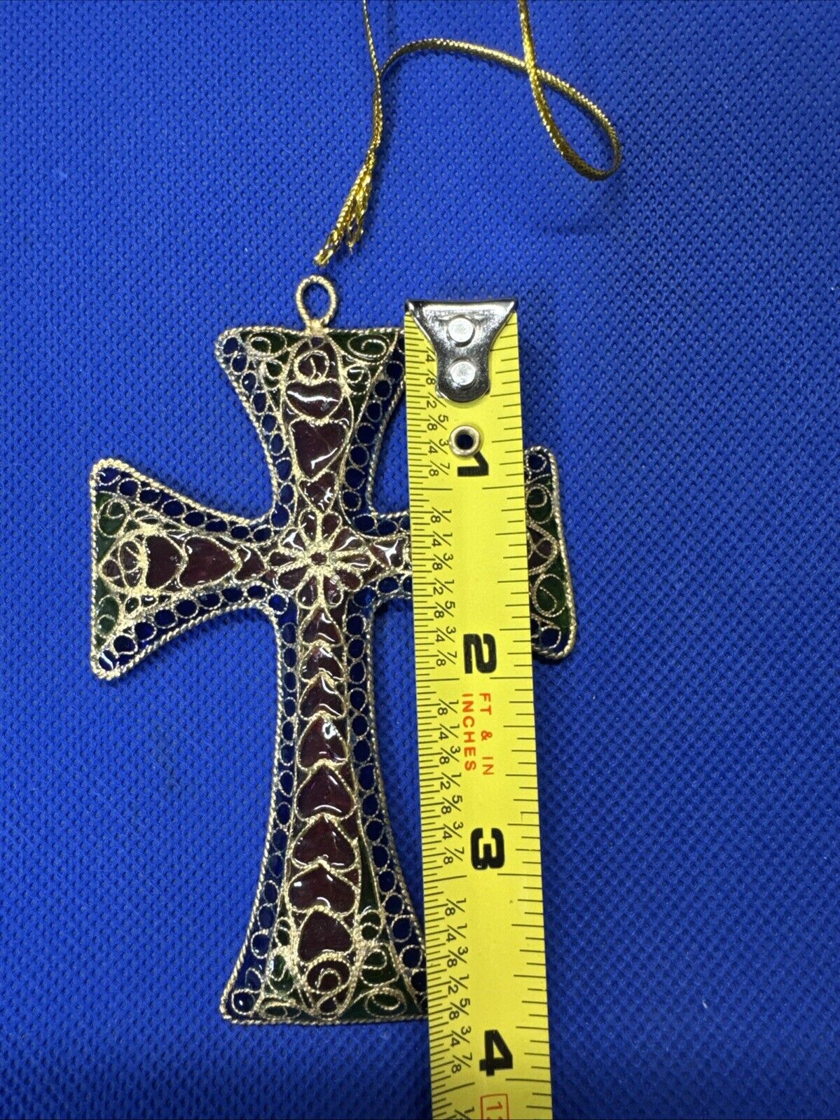 Vintage Plique a jour Cloisonne Wire Cross Pendant