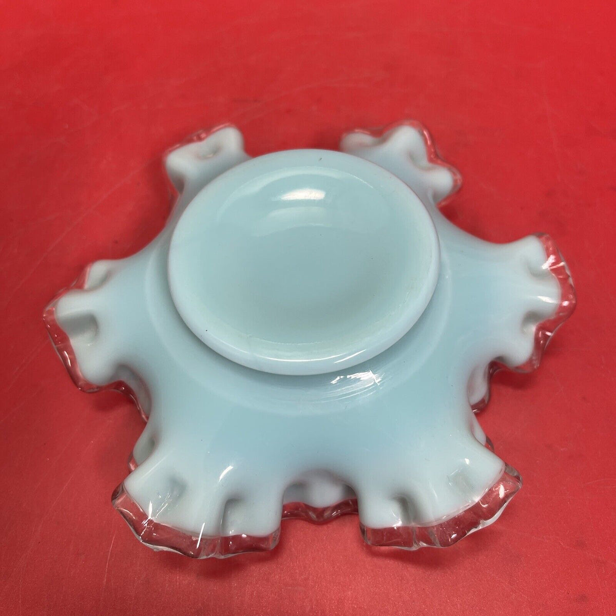 Vintage Glass Turquoise Silver Crest 6" Bowl Ruffled Edge 1950s
