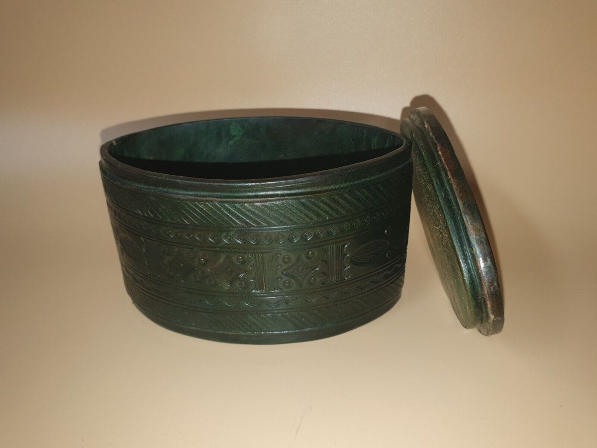 Vintage Leather Over Wood Oval Box 5.25"×3.5"
