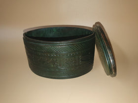 Vintage Leather Over Wood Oval Box 5.25"×3.5"