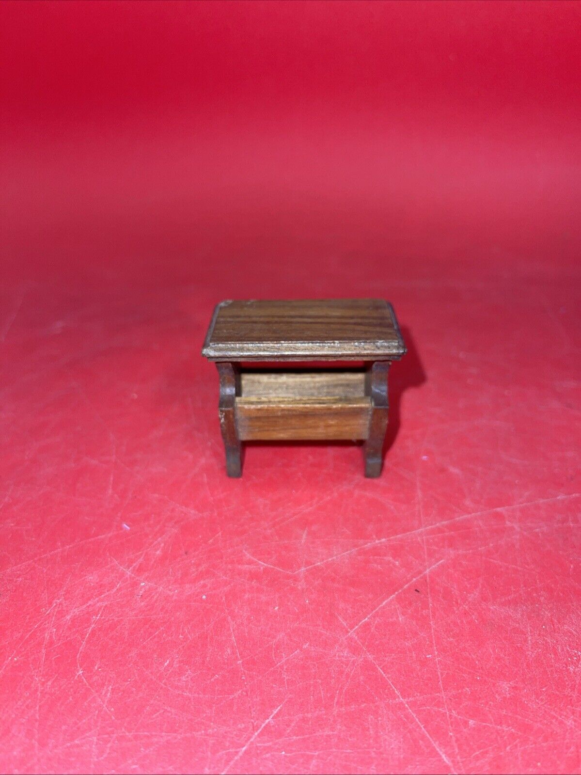 Vintage Strombecker Dollhouse Miniature Walnut Twin Bed & Bedside table