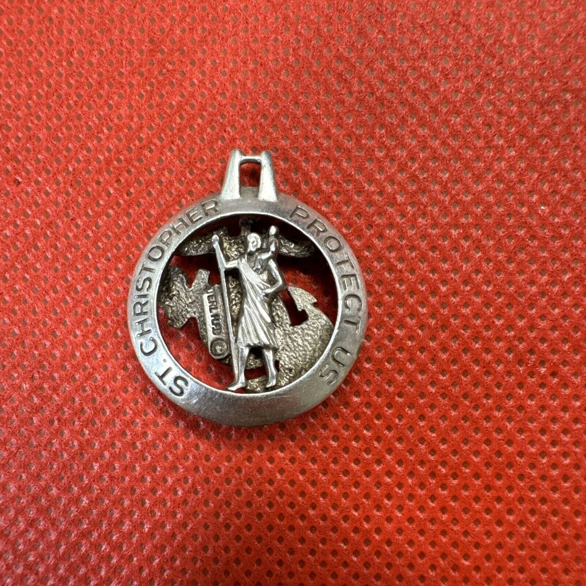 Old Sterling 925 Silver Saint Christopher Protect Us Religious Pendant