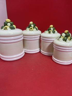 Vintage Japanese Capodimonte Cookie Jar with Lemon on Lid, Set of 4