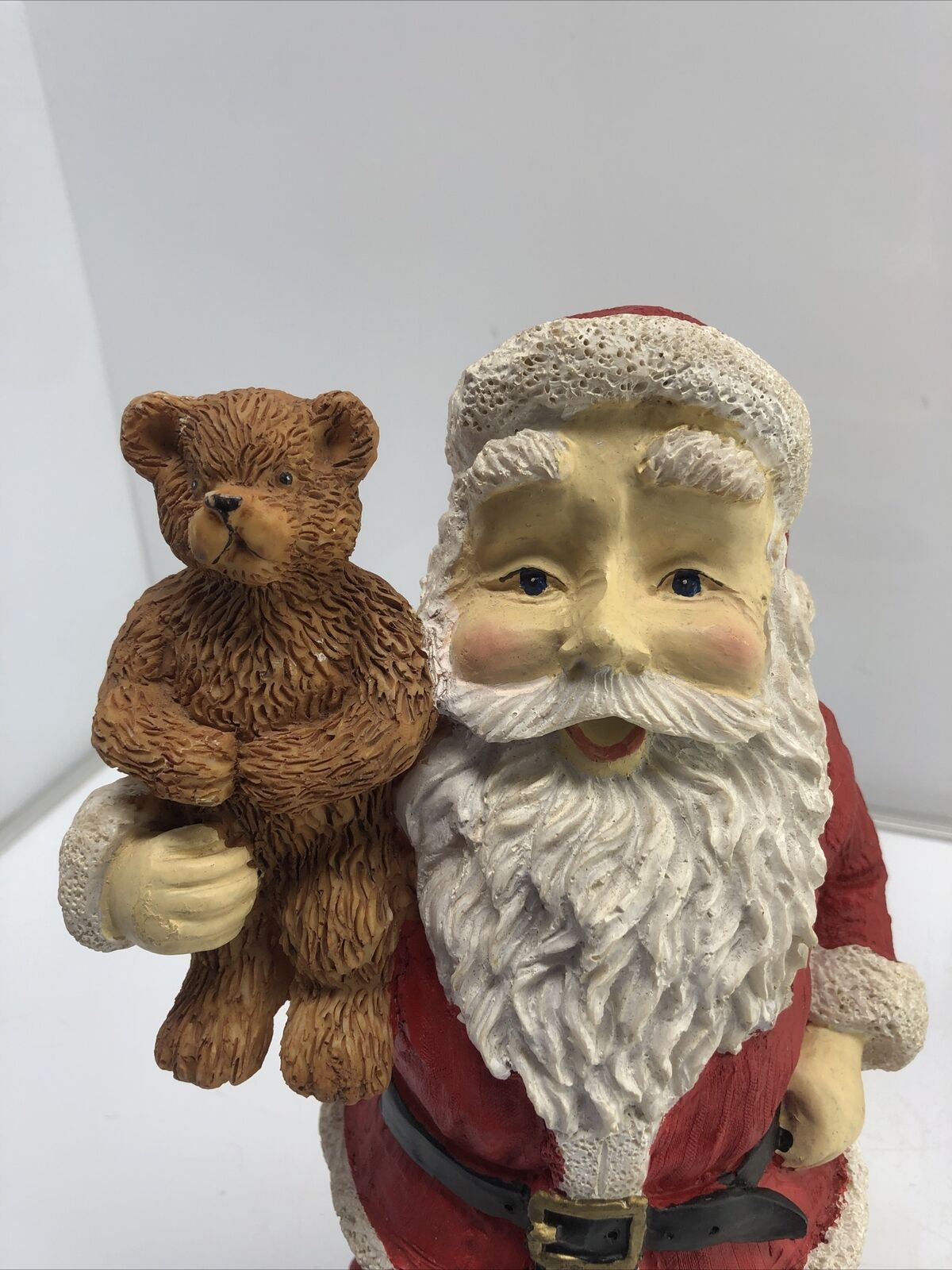 12", 8” Resin Jolly Santa Claus Figurine Holding Teddy Bear With Toys 2Set