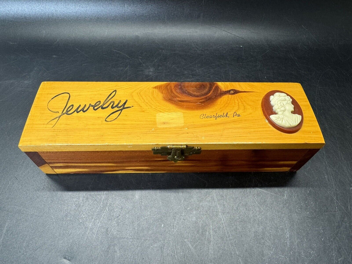 Wood Vintage Jewelry Box With Cameo Made In USA, #1